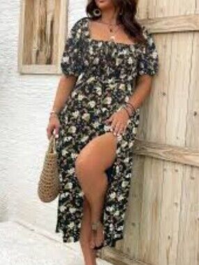Finjani Floral Dress Plus Size 2XL Black white floral